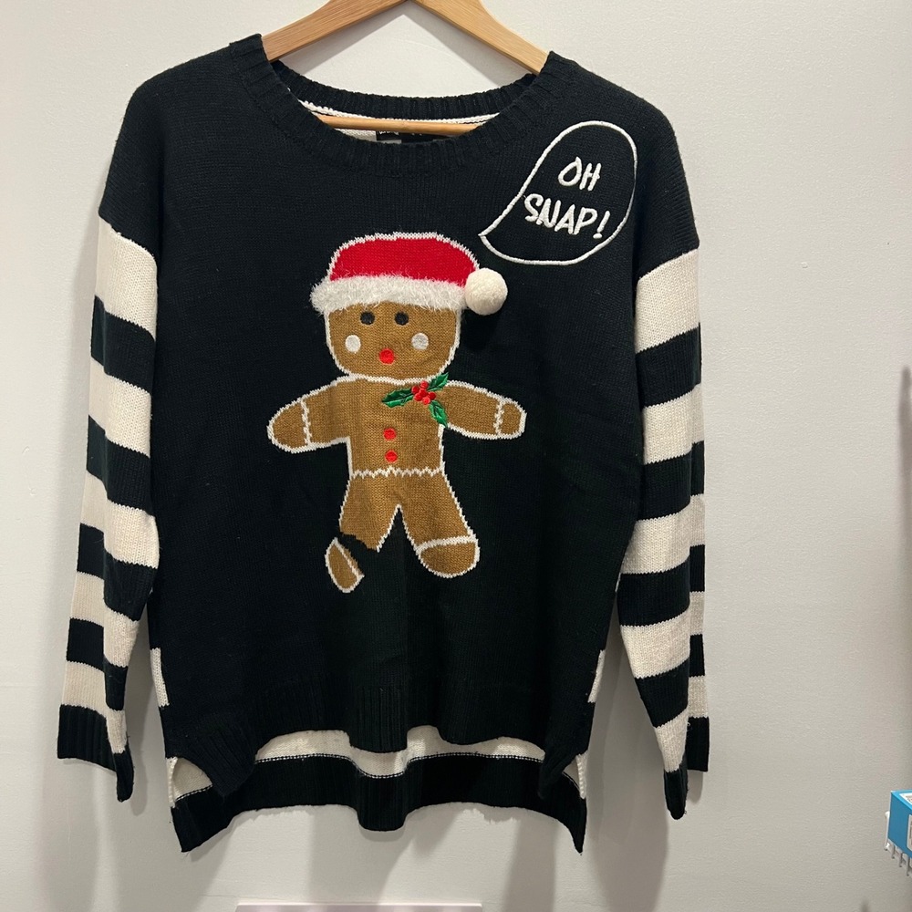 United States Sweater Holiday Gingerbread Oh Snap Christmas Sweater Black Large - Picture 4 of 7